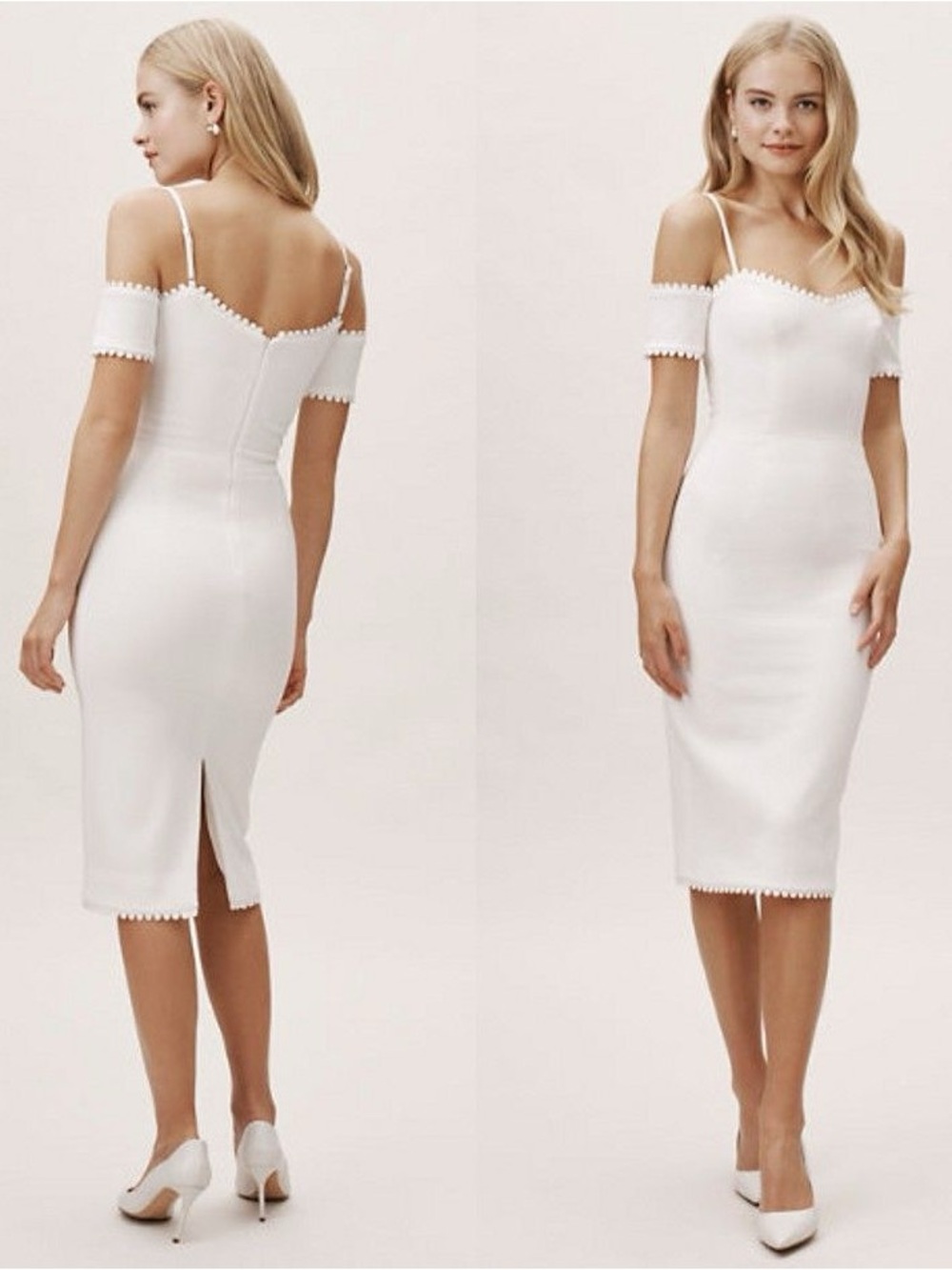 Dress the Population Adrian Off the Shoulder Dress White Midi Sweetheart Size S